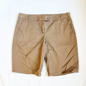 New York & Company Womens Khaki Chino Shorts Size 10 Stretch Cotton Spandex